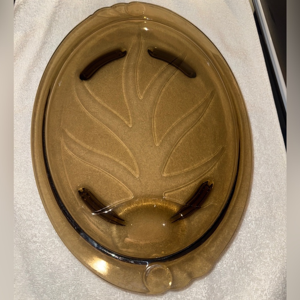 Vtg 80’s Pyrex Fireside Platter 815 Amber Brown Footed Welled Tree of Life Retro